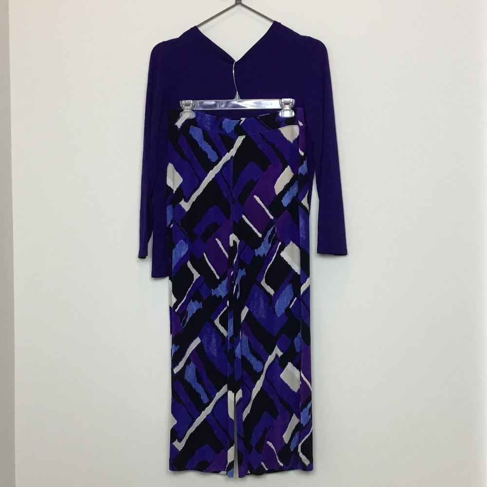 Chico's Purple Long Sleeve Top Geometric Print pants / top large / pants medium